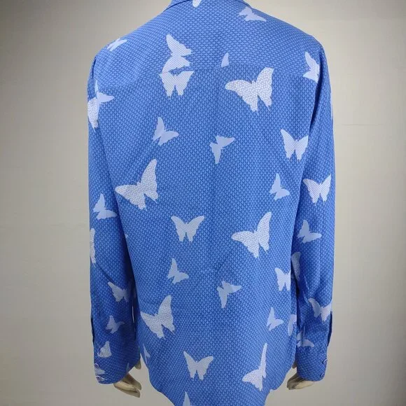 Equipment Femme blue butterfly long sleeve button up shirt blouse ladies Large - Picture 4 of 7